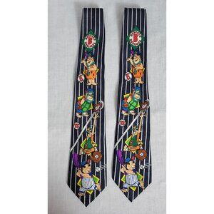Vintage 2 Hanna Barbera Flintstones Neck Ties Baseball Cartoon Fred Work Party